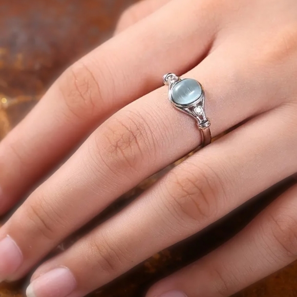 🎀925 Sky Blue Cats Eyes Ring - Picture 3 of 4